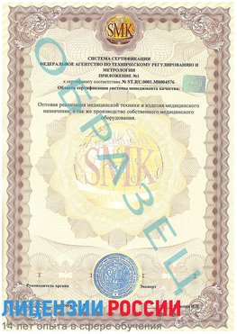 Образец сертификата соответствия (приложение) Оленегорск Сертификат ISO 13485